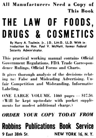 1944 The law of food drugs and cosmetics by Harry A. Toulmin