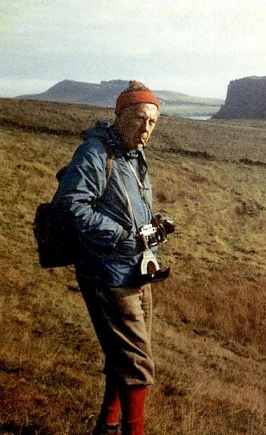 Poucher during one of his hiking expeditions in the Scottish Highlands